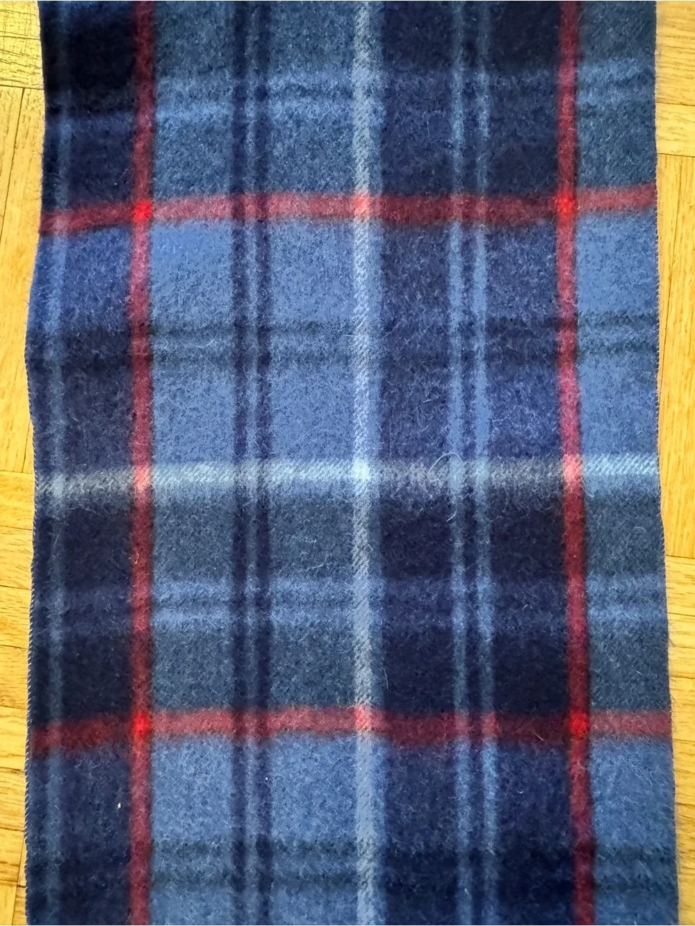 Silk Navy Plaid Fringe Scarf with Red Accents- Peckham Rye London
